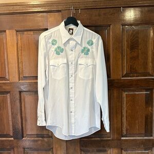 Karman White Shirt 70’s Western Floral Pearl Snap Button Up 16-34